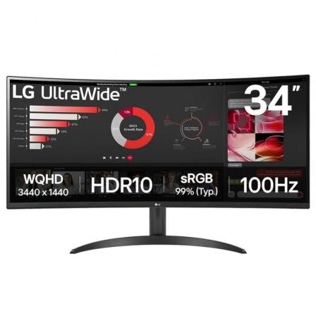 Monitor Profesional Ultrapanorámico Curvo LG 34WR50QK - B 34'/ WQHD/ Negro - Tiensol