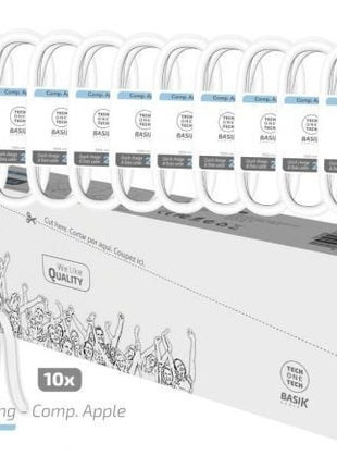 Pack 10 Cables Lightning Tech One Tech Basik TEC2952/ USB Macho - Lightning Macho/ 1m/ Blanco - Tiensol