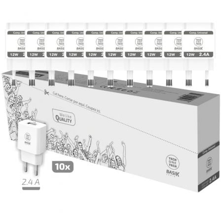 Pack 10 Cargadores de Pared Tech One Tech Basik TEC2954/ 1xUSB/ 12W - Tiensol