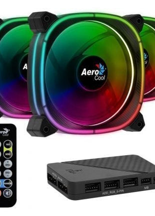 Pack 3 Ventiladores Aerocool Astro 12 Pro/ 12cm + H66F HUB + Mando a Distancia - Tiensol