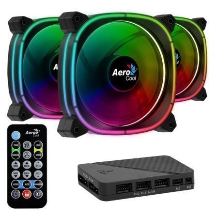 Pack 3 Ventiladores Aerocool Astro 12 Pro/ 12cm + H66F HUB + Mando a Distancia - Tiensol