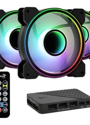 Pack 3 Ventiladores Aerocool Mirage 12 ARGB Pro/ 12cm + H66F HUB + Mando a Distancia - Tiensol