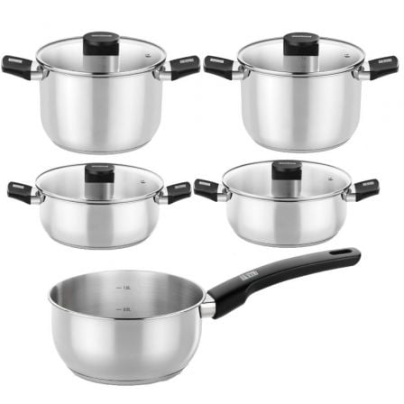 Pack Batería de Cocina Elite Monix M240002/ Cazo Ø14cm/ Ollas Ø20 - 24cm/ Cacerolas Ø20 - 24cm/ Acero Inoxidable/ Apta para Inducción - Tiensol