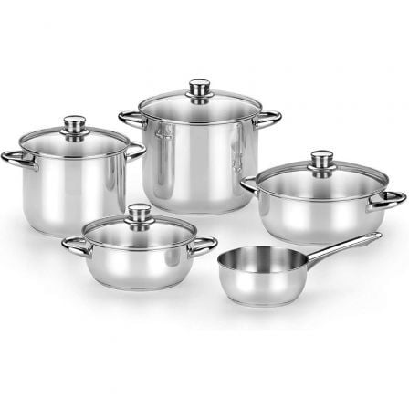 Pack Batería de Cocina Monix Optima2 MA50001/ Cazo Ø16cm/ Ollas Ø20 - 24cm/ Cacerolas Ø20 - 24cm/ Acero Inoxidable/ Apta para Inducción - Tiensol