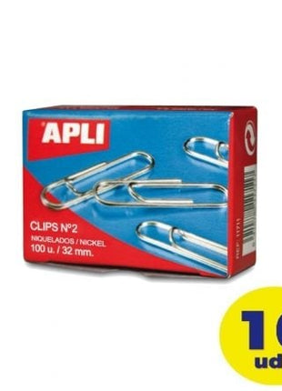 Pack de 10 cajas de 100 Clips Nº2 Apli 11714/ Plata - Tiensol