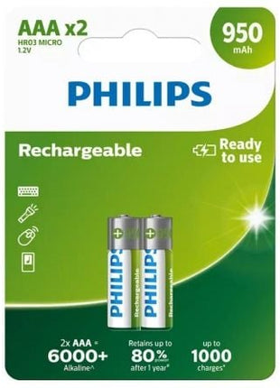 Pack de 2 Pilas AAA Philips R03B2A95/10/ 1.2V/ Recargables - Tiensol