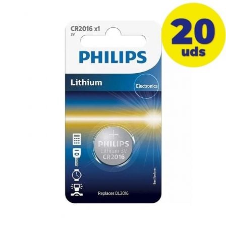 Pack de 20 Pilas de Botón Philips CR2016/ 3V - Tiensol