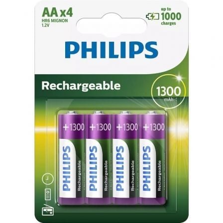 Pack de 4 Pilas AA Philips R6B4A130/10/ 1.2V/ Recargables - Tiensol