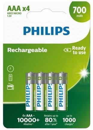 Pack de 4 Pilas AAA Philips R03B4A70/10/ 1.2V/ Recargables - Tiensol