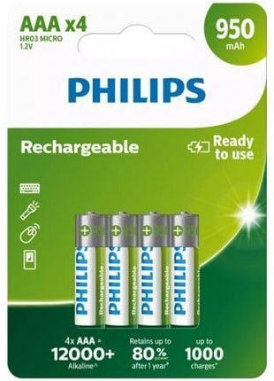 Pack de 4 Pilas AAA Philips R03B4A95/10/ 1.2V/ Recargables - Tiensol