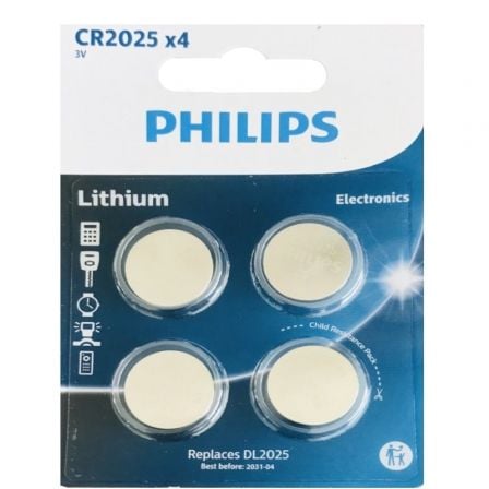 Pack de 4 Pilas de Botón Philips CR2025 Lithium/ 3V - Tiensol