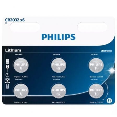 Pack de 6 Pilas de Botón Philips CR2032/ 3V - Tiensol