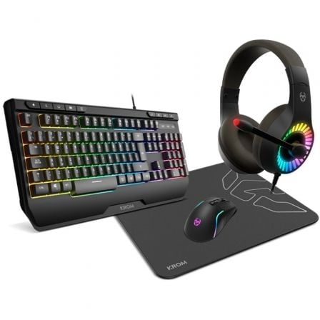 Pack Gaming Krom kenya/ Teclado RGB + Ratón Óptico + Alfombrilla + Auriculares - Tiensol