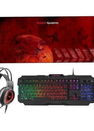 Pack Gaming Mars Gaming MCPRGB2/ Teclado RGB + Ratón Óptico + Alfombrilla XXL + Auriculares - Tiensol