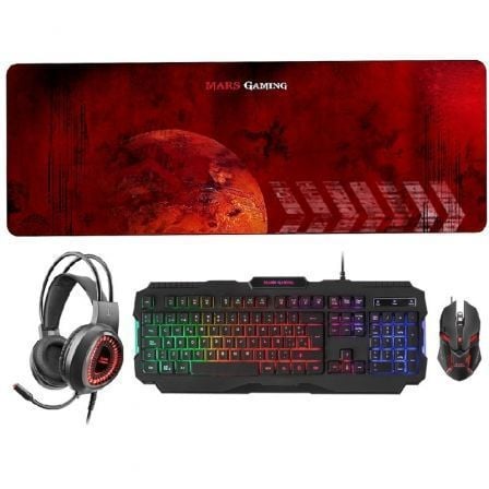 Pack Gaming Mars Gaming MCPRGB2/ Teclado RGB + Ratón Óptico + Alfombrilla XXL + Auriculares - Tiensol