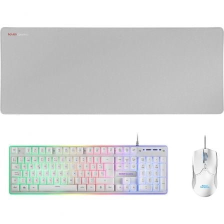 Pack Gaming Mars Gaming MCPX/ Teclado H - MECH + Ratón Óptico + Alfombrilla/ Blanco - Tiensol