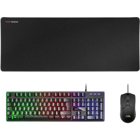 Pack Gaming Mars Gaming MCPX/ Teclado H - MECH + Ratón Óptico + Alfombrilla/ Negro - Tiensol