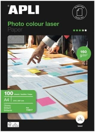 Papel Fotográfico Apli Colour Laser 11817/ DIN A4/ 160g/ 100 Hojas/ Brillante - Tiensol