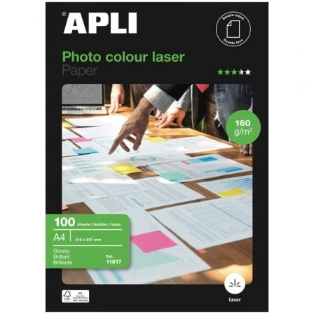 Papel Fotográfico Apli Colour Laser 11817/ DIN A4/ 160g/ 100 Hojas/ Brillante - Tiensol