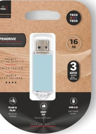 Pendrive 16GB Tech One Tech Basic USB 2.0/ Azul Cielo - Tiensol