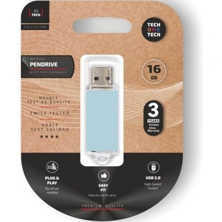 Pendrive 16GB Tech One Tech Basic USB 2.0/ Azul Cielo - Tiensol