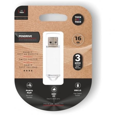 Pendrive 16GB Tech One Tech Basic USB 2.0/ Blanco - Tiensol