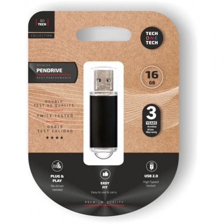 Pendrive 16GB Tech One Tech Basic USB 2.0/ Negro - Tiensol