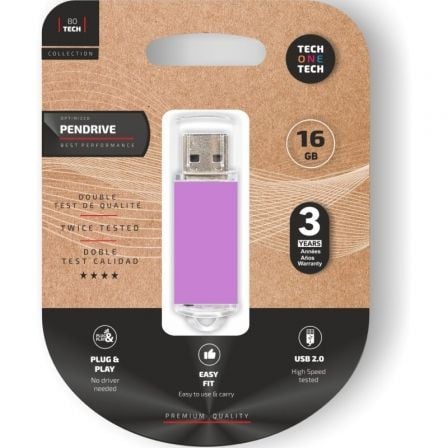 Pendrive 16GB Tech One Tech Basic USB 2.0/ Purpura Claro - Tiensol