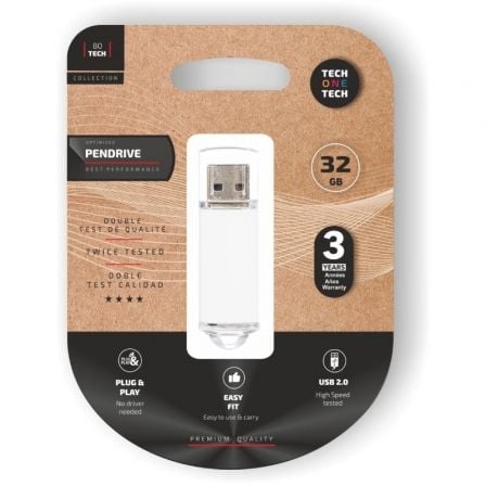 Pendrive 32GB Tech One Tech Basic USB 2.0/ Blanco - Tiensol