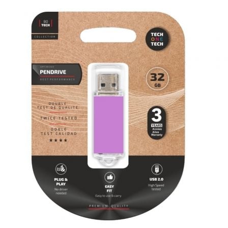 Pendrive 32GB Tech One Tech Basic USB 2.0/ Purpura Claro - Tiensol