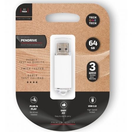 Pendrive 64GB Tech One Tech Basic USB 2.0/ Blanco - Tiensol