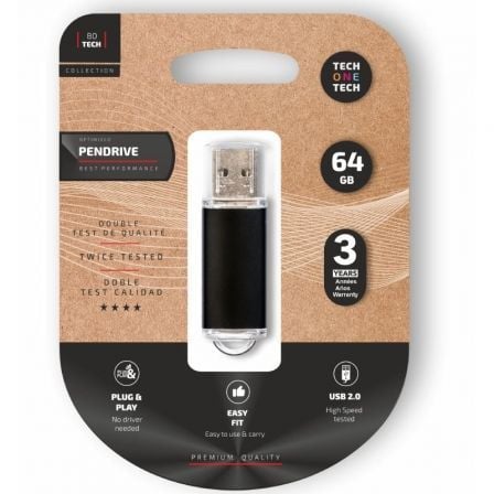 Pendrive 64GB Tech One Tech Basic USB 2.0/ Negro - Tiensol