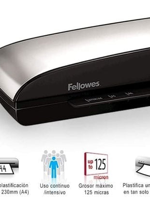 Plastificadora Fellowes Spectra A4/ hasta A4 y 125 Micras/ Negra y Gris - Tiensol