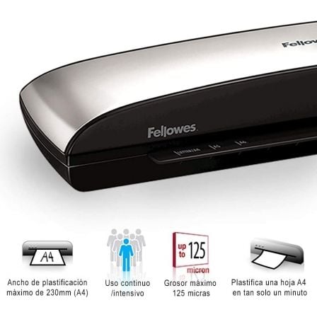 Plastificadora Fellowes Spectra A4/ hasta A4 y 125 Micras/ Negra y Gris - Tiensol