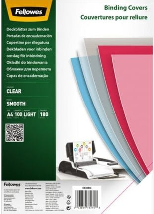 Portadas de Polietileno Fellowes 5384601/ A4/ 180 Micras/ 100 unidades/ Transparente - Tiensol