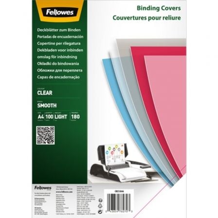 Portadas de Polietileno Fellowes 5384601/ A4/ 180 Micras/ 100 unidades/ Transparente - Tiensol