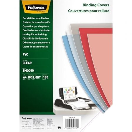 Portadas de PVC Fellowes 5375901/ A4/ 180 Micras/ 100 unidades/ Transparente - Tiensol