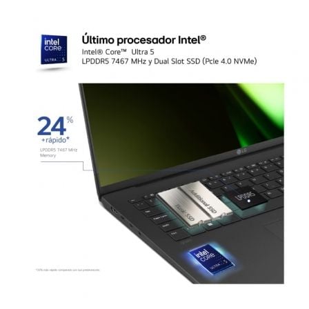 Portátil LG Gram 16Z90S - G.AD7BB Intel Core Ultra 7 - 155H/ 32GB/ 2TB SSD/ 16'/ Win11 - Tiensol