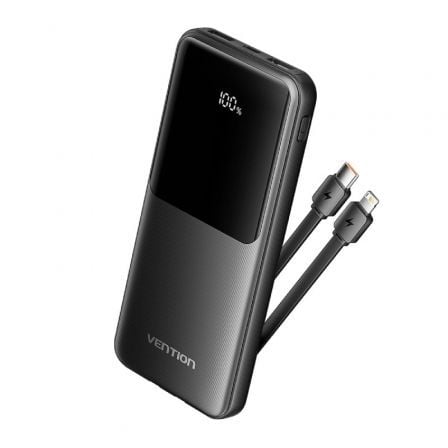 Powerbank 10000mAh Vention FHOB0/ 22.5W/ Negra/ Incluye Cable USB TIpo - C y Lightning - Tiensol