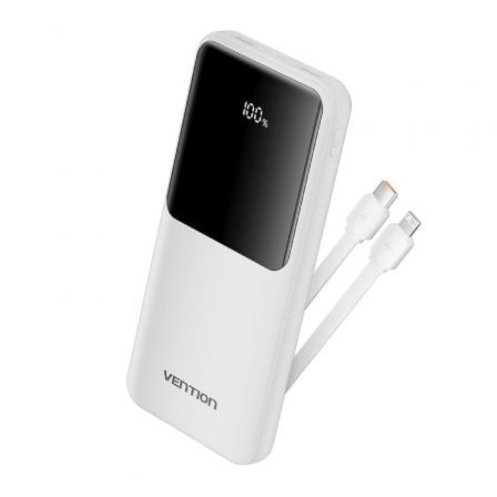 Powerbank 10000mAh Vention FHOW0/ 22.5W/ Blanca/ Incluye Cable USB TIpo - C y Lightning - Tiensol