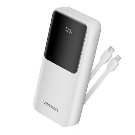 Powerbank 20000mAh Vention FHPW0/ 22.5W/ Blanca/ Incluye Cable USB TIpo - C y Lightning - Tiensol