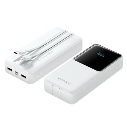 Powerbank 20000mAh Vention FHPW0/ 22.5W/ Blanca/ Incluye Cable USB TIpo - C y Lightning - Tiensol