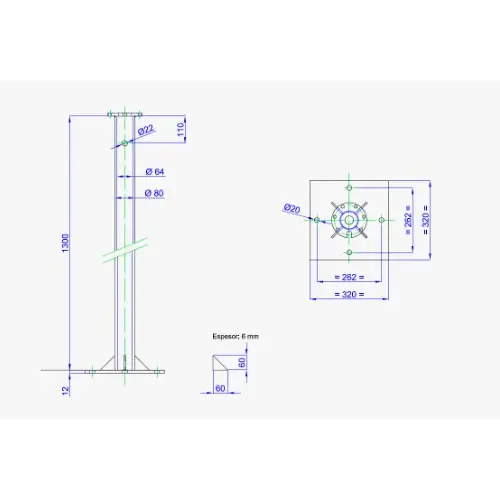 Puntera Torre Bornay Acople P400/750 1,3 m - Accesorios de Aerogeneradores
