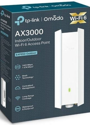 Punto de Acceso Inalámbrico TP - Link Omada EAP650 - OUTDOOR/ WiFi 6/ PoE+/ 3000Mbps/ 2.4GHz 5GHz/ Antenas de 5dBi/ WiFi 802.11 ax/ac/n/g/b/a - Tiensol