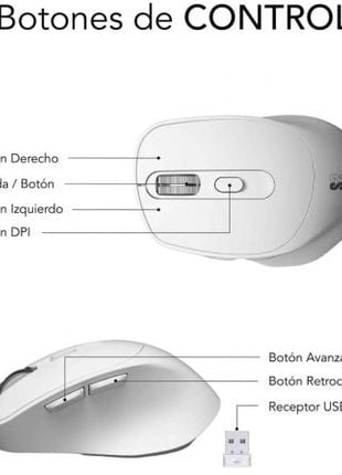 Ratón Ergonómico Inalámbrico por Bluetooth/ 2.4GHz Subblim Comfort Ergo Dual Battery/ Batería recargable/ Hasta 2400 DPI/ Blanco - Tiensol