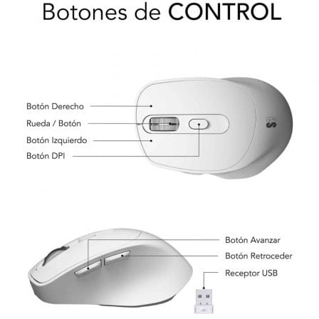 Ratón Ergonómico Inalámbrico por Bluetooth/ 2.4GHz Subblim Comfort Ergo Dual Battery/ Batería recargable/ Hasta 2400 DPI/ Blanco - Tiensol