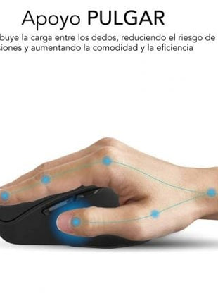 Ratón Ergonómico Inalámbrico por Bluetooth/ 2.4GHz Subblim Comfort Ergo Dual Battery/ Batería recargable/ Hasta 2400 DPI/ Negro - Tiensol