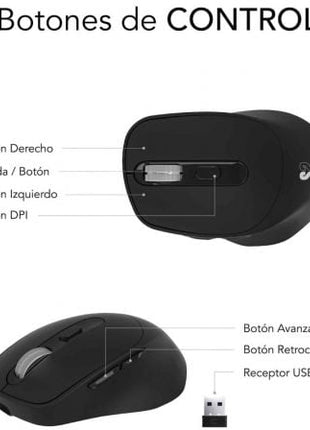 Ratón Ergonómico Inalámbrico por Bluetooth/ 2.4GHz Subblim Comfort Ergo Dual Battery/ Batería recargable/ Hasta 2400 DPI/ Negro - Tiensol