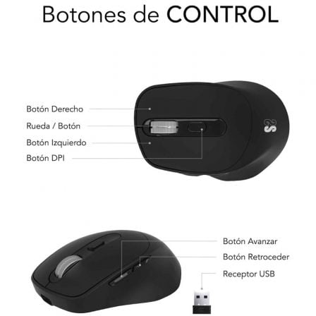 Ratón Ergonómico Inalámbrico por Bluetooth/ 2.4GHz Subblim Comfort Ergo Dual Battery/ Batería recargable/ Hasta 2400 DPI/ Negro - Tiensol