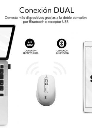 Ratón Ergonómico Inalámbrico por Bluetooth/ 2.4GHz Subblim Curve Ergo Dual Battery/ Batería recargable/ Hasta 1600 DPI/ Blanco - Tiensol